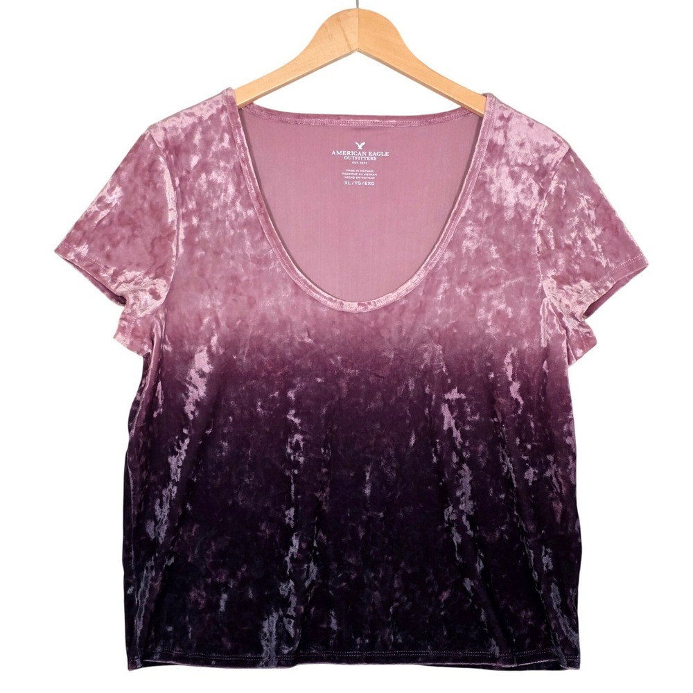 American Eagle Women's Ombre Crushed Velvet Scoop Neck Top Purple XL